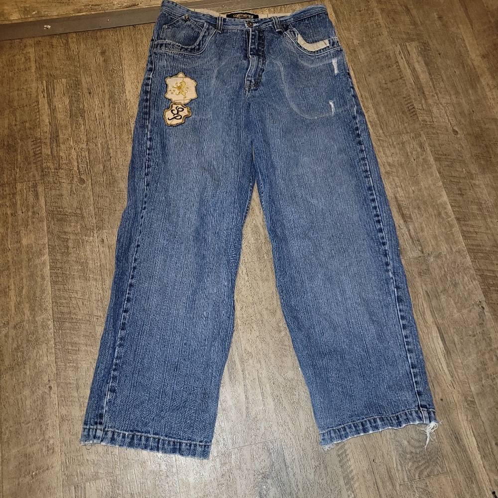 Southpole Baggy Jeans Y2K Skater Hip Hop Embroidered Lion Patch Vtg Mens Sz 36